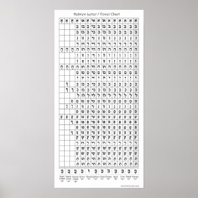 Hebrew Letter / Vowel Chart (Front)