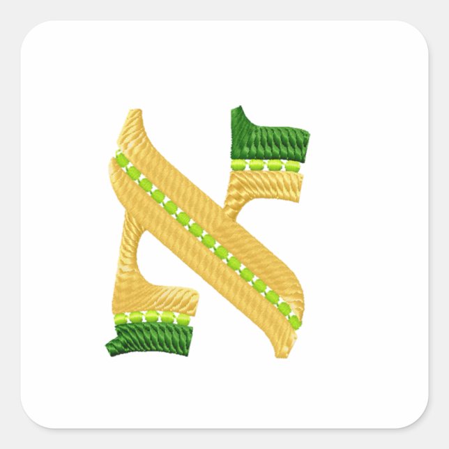 Hebrew Letters Embroidery-Style Alef Square Sticker (Front)