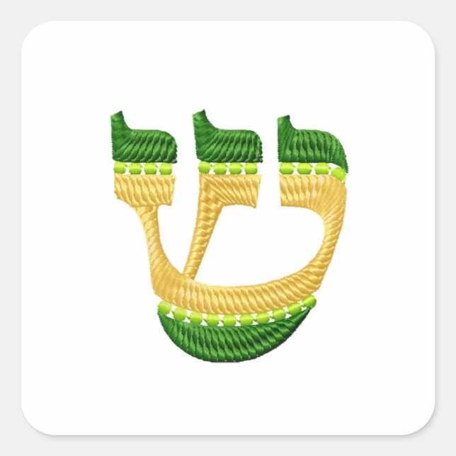 Hebrew Letters Embroidery-Style Shin Square Sticker (Front)