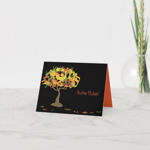 HEBREW LETTERS TREE Bar Mitzvah Thank You Card