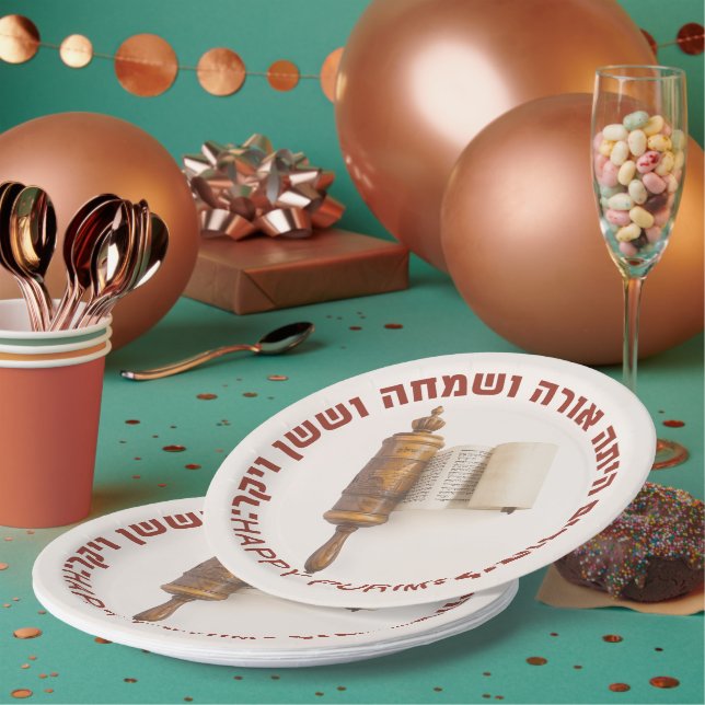 Hebrew Megillat Esther Quote Happy Purim Paper Plates (Multi)