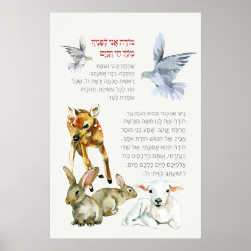 Hebrew Modeh Ani Morning Prayer Jewish Children Poster