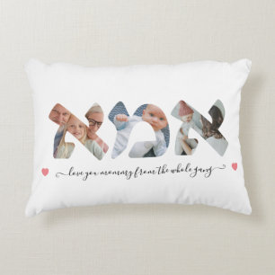 Hebrew Mommy Photo Collage Script Accent Pillow