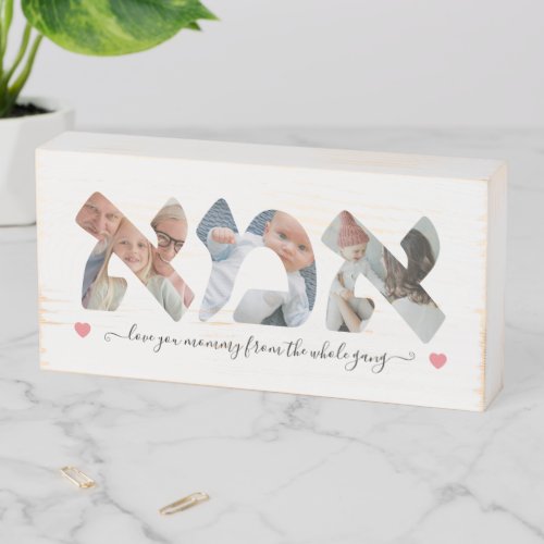 Hebrew Mommy Photo Collage Script Wooden Box Sign