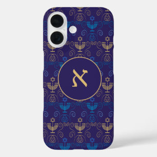 Hebrew Monogram Hanukkah Personalized Hanukkiah iPhone 16 Case