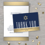 Hebrew Name Bar Mitzvah Modern Navy White & Gold Thank You Card<br><div class="desc">Express gratitude to family and friends for sharing your bar mitzvah celebration with elegant customized thank you cards. All wording is simple to personalize or delete. If you prefer to hand write your message of thanks, simply delete the example text. This navy blue, white and gold template design features English...</div>