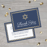 Hebrew Name Bar Mitzvah Navy Blue White and Gold Thank You Card<br><div class="desc">Express gratitude to family and friends for sharing your bar mitzvah celebration with stylish customized thank you cards. All wording is simple to personalize or delete. If you prefer to hand write your message of thanks, simply delete the example text. This navy blue, white and gold template design features a...</div>