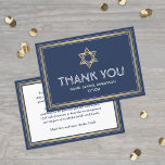 Hebrew Name Bar Mitzvah Star of David Navy & Gold Thank You Card<br><div class="desc">Express gratitude to family and friends for sharing your bar mitzvah celebration with elegant customized thank you cards. All wording is simple to personalize or delete. If you prefer to hand write your message of thanks, simply delete the example text. This navy blue, white and gold template design features English...</div>