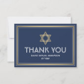 Hebrew Name Bar Mitzvah Star of David Navy & Gold Thank You Card (Front)