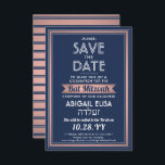 Hebrew Name Bat Mitzvah Navy Blue Pink Rose Gold Save The Date<br><div class="desc">Invite family and friends to an elegant bat mitzvah ceremony and celebration for her with this navy blue, white, and pink rose gold save the date invitation. All text is simple to customize, so it can include any wording regarding the service, Torah reading, and party. Design features ebrew and English...</div>