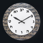 Hebrew Number Clock Jewish Letters Writing<br><div class="desc">Clock with Numbers in Hebrew Letters. A beautiful clock face for fans of the Jewish counting system to tell Time as the Ancient Hebrews might have with the help of the Aleph Bet / Alef bet. A lovely Judaica item with a background showing vintage Hebrew writing or handwriting on ancient...</div>