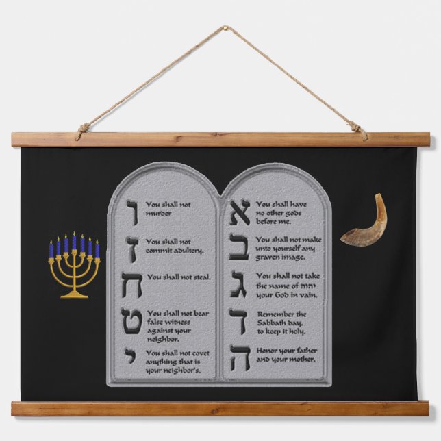 HEBREW NUMBERED TEN COMMANDMENTS HANGING TAPESTRY (Front)