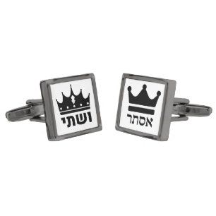 Hebrew Queens Esther & Vashti Purim Art Cufflinks