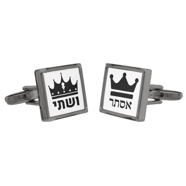 Hebrew Queens Esther & Vashti Purim Art Cufflinks (Angled)