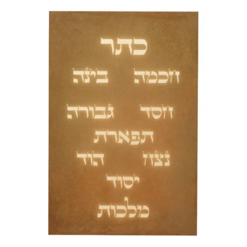 Hebrew Sefirot Tree of Life Golden Glowing Letters Wood Wall Art