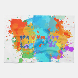 Hebrew "Shalom" with Paint Splashes Background  Kitchen Towel