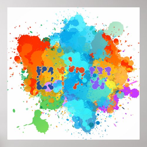 Hebrew Shalom with Paint Splashes Background  Poster