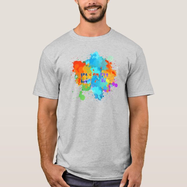 Hebrew "Shalom" with Paint Splashes Background  T-Shirt (Front)
