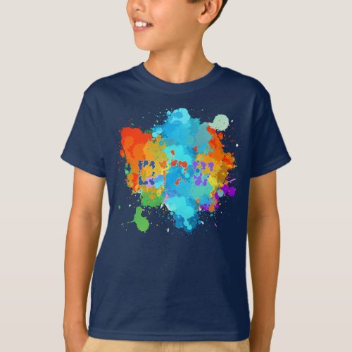 Hebrew Shalom with Paint Splashes Background T_Shirt