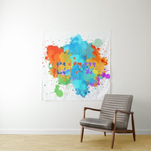 Hebrew Shalom with Paint Splashes Background   Tapestry