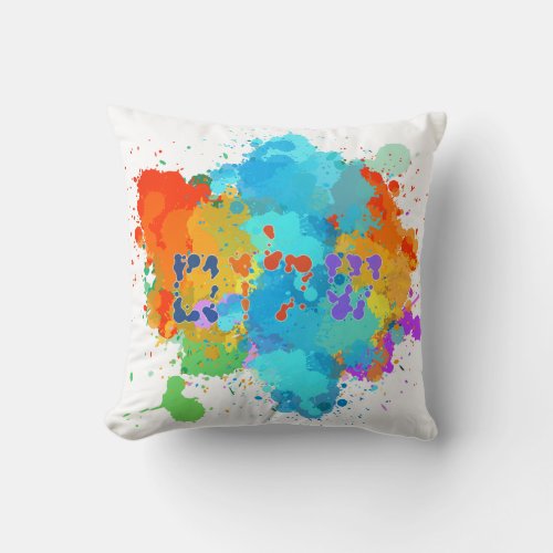 Hebrew Shalom with Paint Splashes Background  Throw Pillow