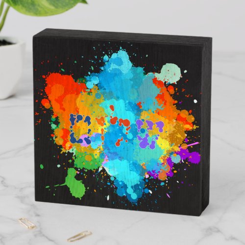 Hebrew Shalom with Paint Splashes Background Wooden Box Sign