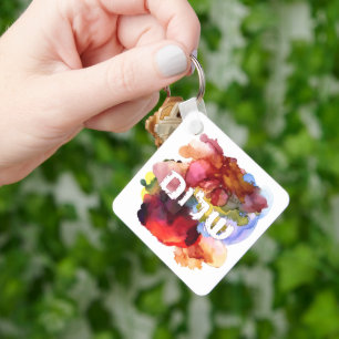 Hebrew "Shalom" with Watercolor Background  Keychain