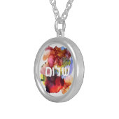 Hebrew "Shalom" with Watercolor Background  Silver Plated Necklace (Front Right)