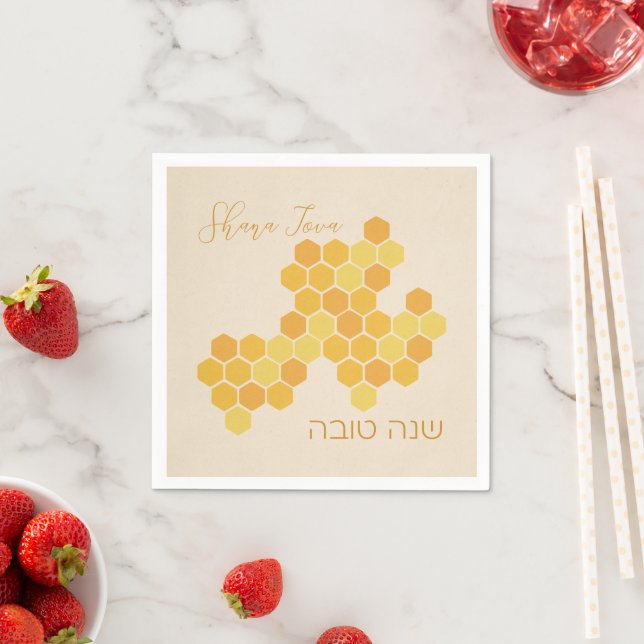 Hebrew Shana Tova Happy New Jewish Year Honeycomb Napkins (Insitu)