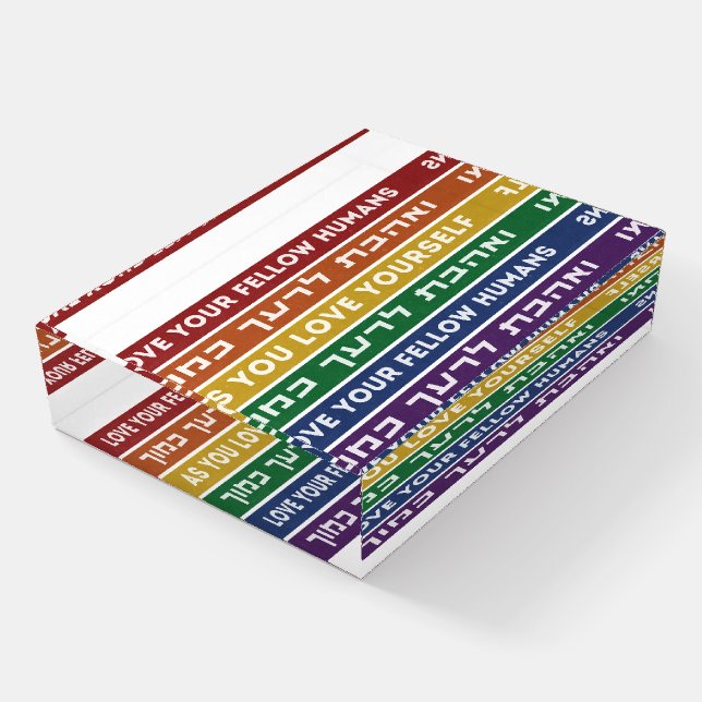 Hebrew Torah Verse Love Your Fellow LGBTQ Rainbow  Paperweight (Angled)