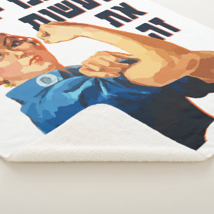 Hebrew: "We Can Do It!" Jewish Rosie the Riveter  Sherpa Blanket