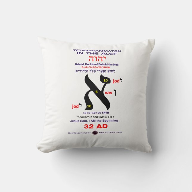 Hebrew Word Study - Alef Throw Pillow (Front)