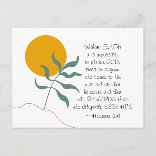 Hebrews 116 Without FAITH impossible please God Postcard