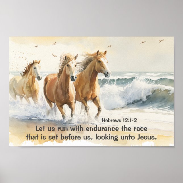 Hebrews 12 1-2 Let us Run with Endurance Bible Poster (Front)