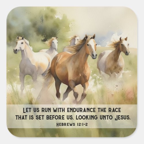 Hebrews 12 1_2 Let us Run with Endurance Bible  Square Sticker