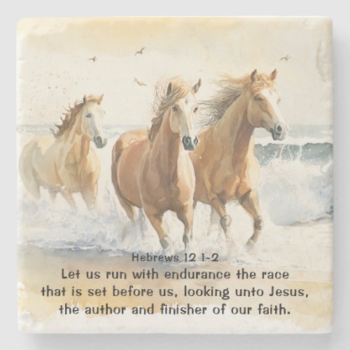 Hebrews 12 1_2 Let us Run with Endurance Bible Stone Coaster