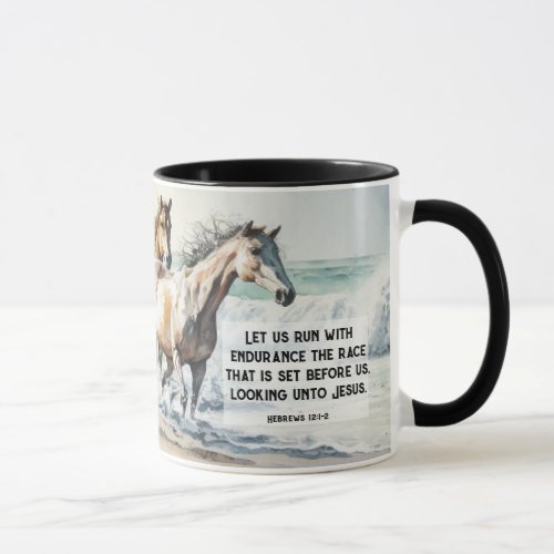 Hebrews 12 1_2 Run with Endurance Bible Horse Mug