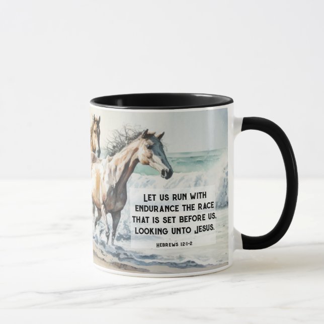 Hebrews 12 1-2 Run with Endurance Bible Horse Mug (Right)