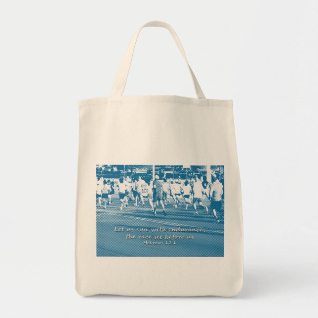 Hebrews 12:1 Let us run the race Tote Bag (Front)