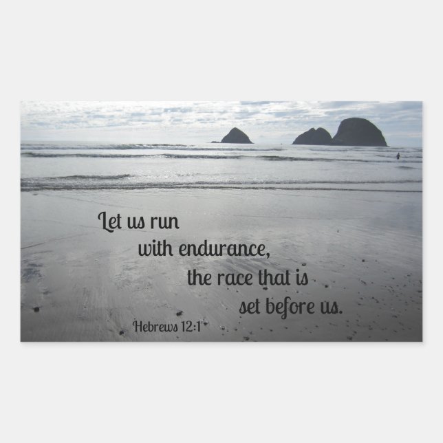 Hebrews 12:1 Let us run with endurance... Rectangular Sticker (Front)