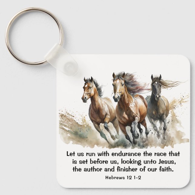 Hebrews 12:1 Run with Endurance Horse Bible Verse  Keychain (Front)