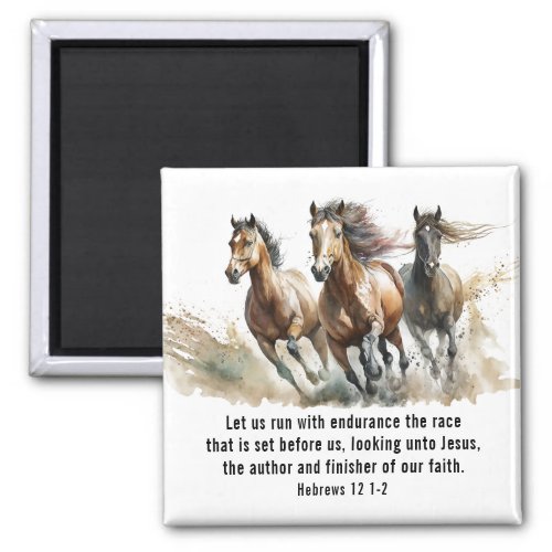 Hebrews 121 Run with Endurance Horse Bible Verse  Magnet