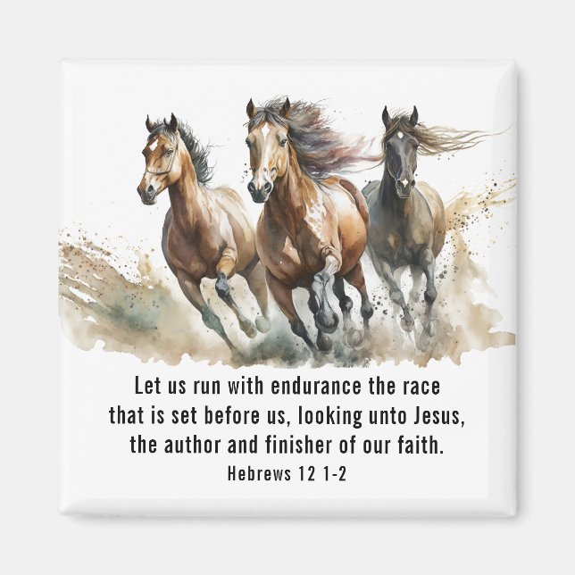 Hebrews 12:1 Run with Endurance Horse Bible Verse  Magnet (Front)