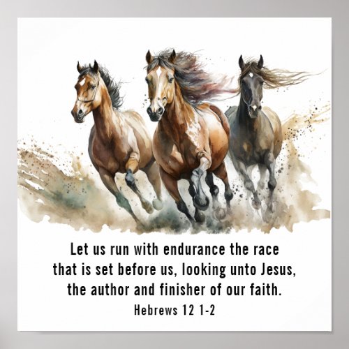 Hebrews 121 Run with Endurance Horse Bible Verse Poster