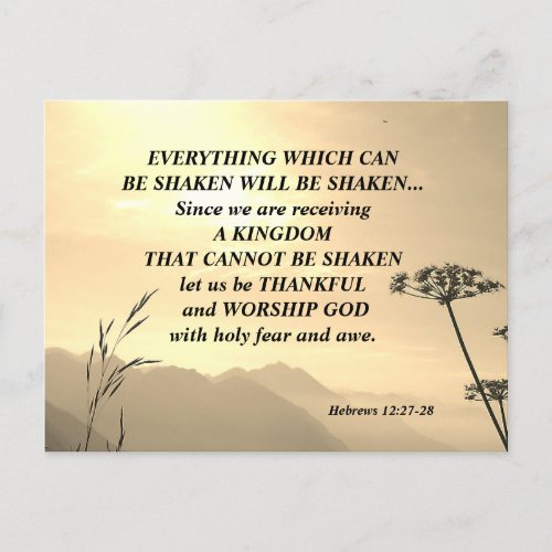 Hebrews 1227_28 EVERYTHING WHICH CAN BE SHAKEN Postcard