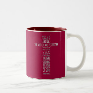 Hebrews 12:2 - Silver on Crimson Two-Tone Coffee Mug