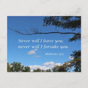 Hebrews 13:5 Never will I leave you Postcard