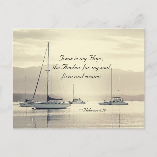 Hebrews 619 Jesus Anchor for my soul Sailboats Postcard