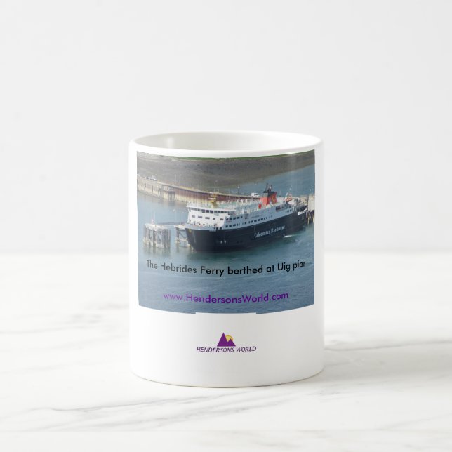 Hebrides Ferry at Uig pier Coffee Mug (Center)