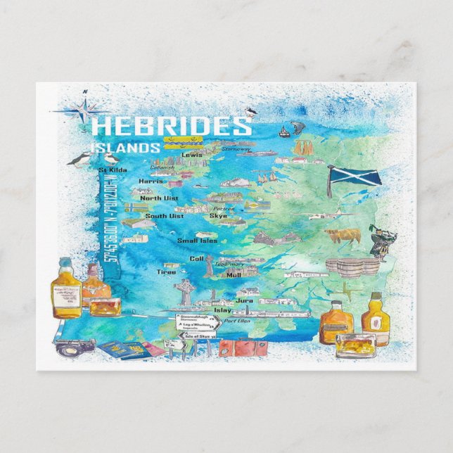 Hebrides Islands Illustrated Travel Map Postcard (Front)